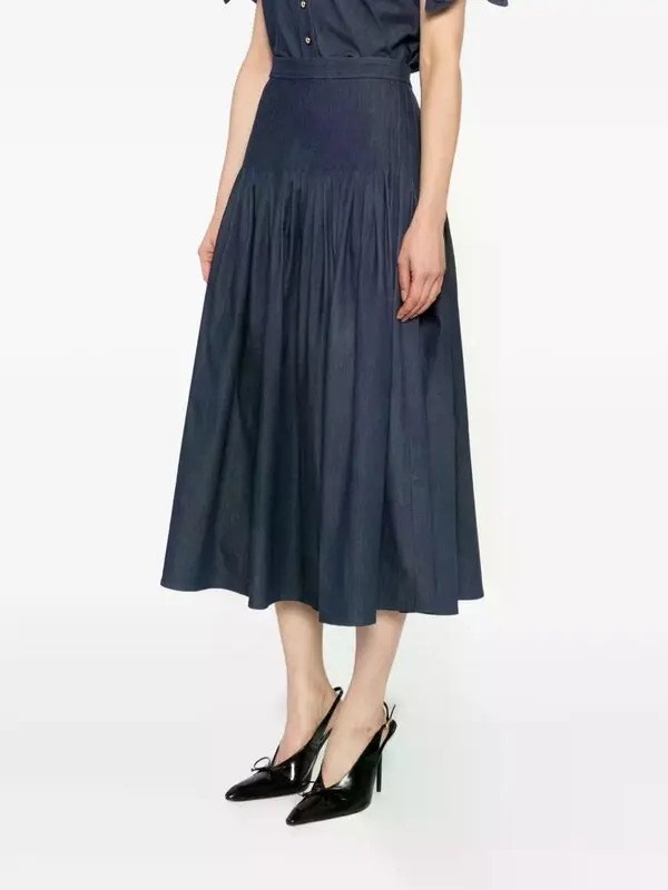 Nwt Carolina Herrera Dark Navy Denim Pleated A Line Midi Skirt Womens 0